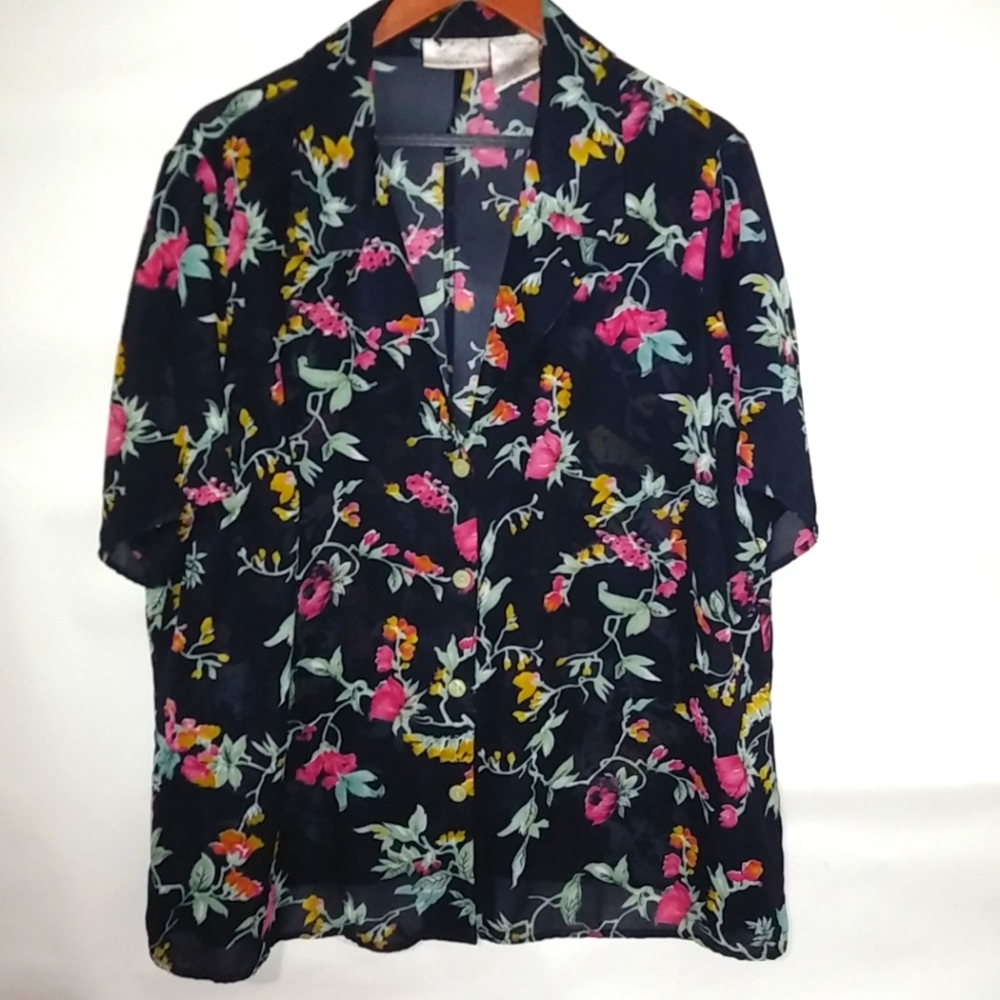 Kathy Lee 22 24 Black Navy Flowered Top Plus